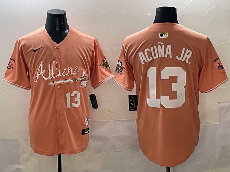 Men Atlanta Braves #13 Acuna jr Orange Five generations Joint Name 2025 Nike MLB Jersey style 2->atlanta braves->MLB Jersey